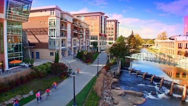 Greenville que incluye una ciudad, un río o arroyo y un puente