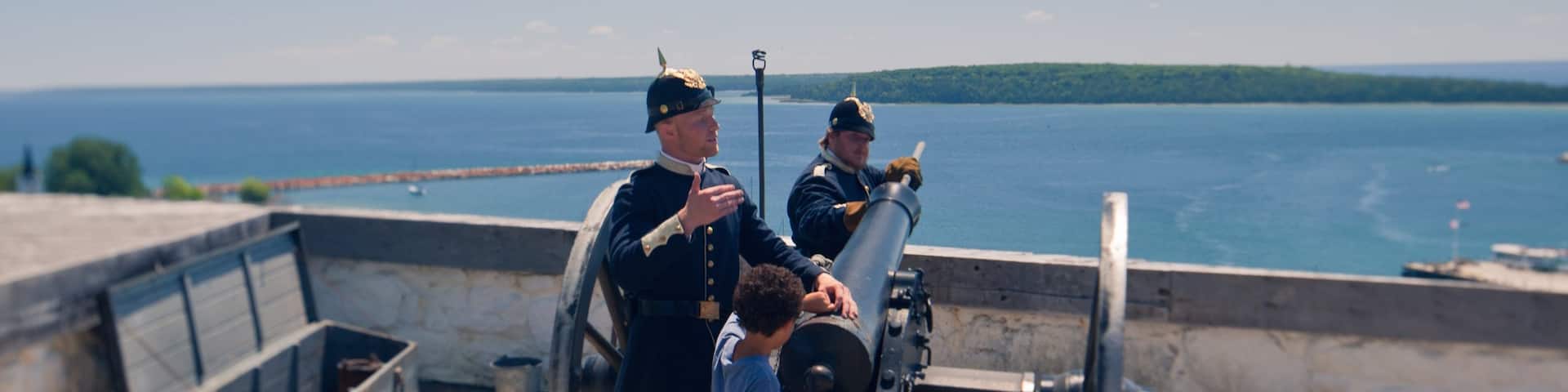 Straits of Mackinac which includes a monument, general coastal views and views