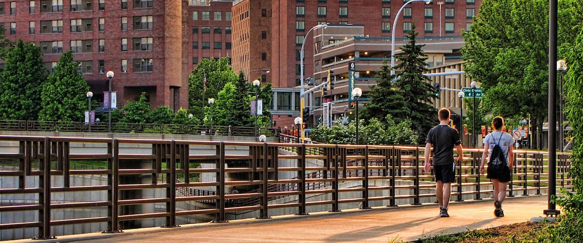 Rochester which includes a city and hiking or walking as well as a couple
