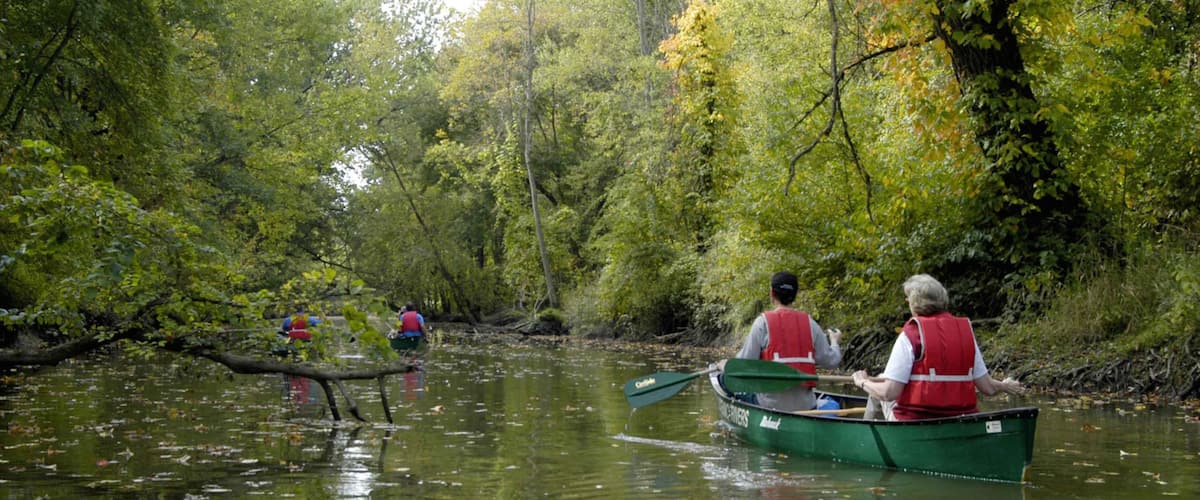 Akron showing landscape views, a lake or waterhole and a river or creek