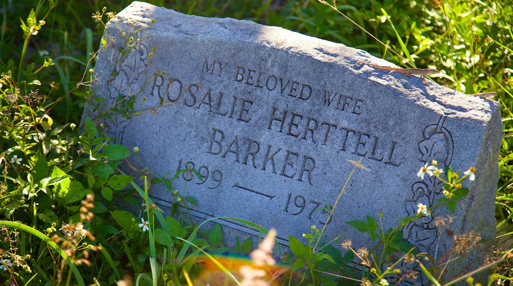 Key West Cemetery presenterar en kyrkogård, ett minnesmonument och skyltar