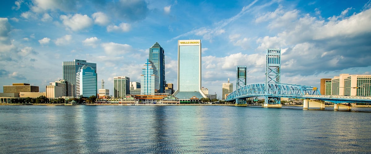 Downtown Jacksonville which includes skyline, a city and a river or creek
