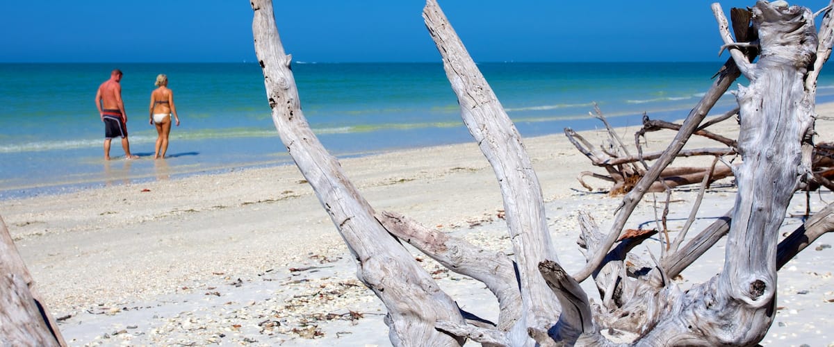 Barefoot Beach featuring a beach as well as a couple