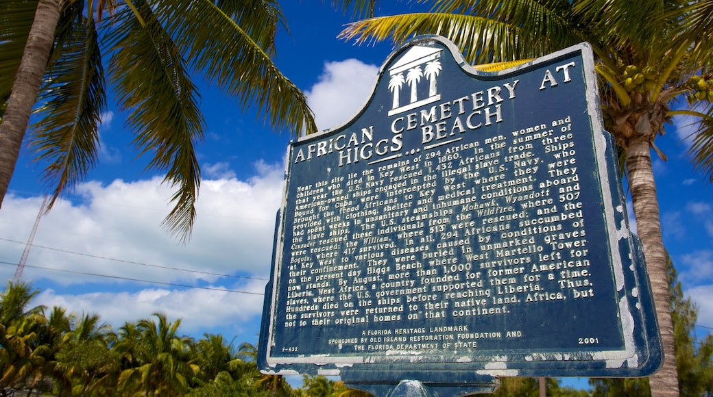 Higgs Beach featuring signage