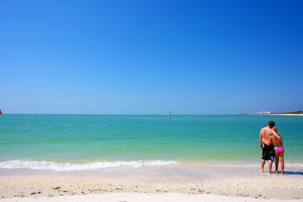 Delnor-Wiggins Pass State Park featuring general coastal views and a beach as well as a couple