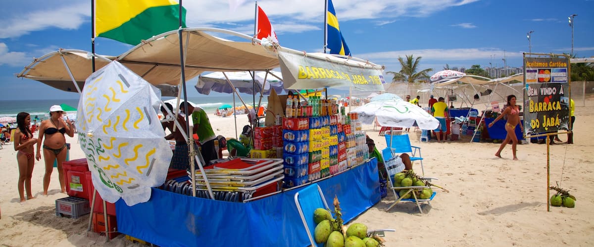 Barra da Tijuca featuring a sandy beach, food and a beach bar