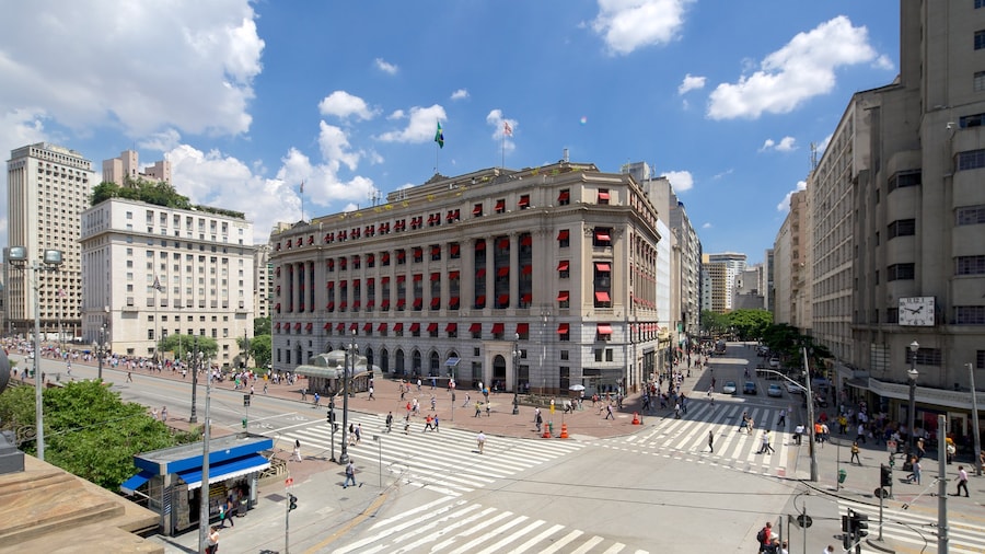 Sao Paulos stadsteater som visar historisk arkitektur, gatuliv och en stad