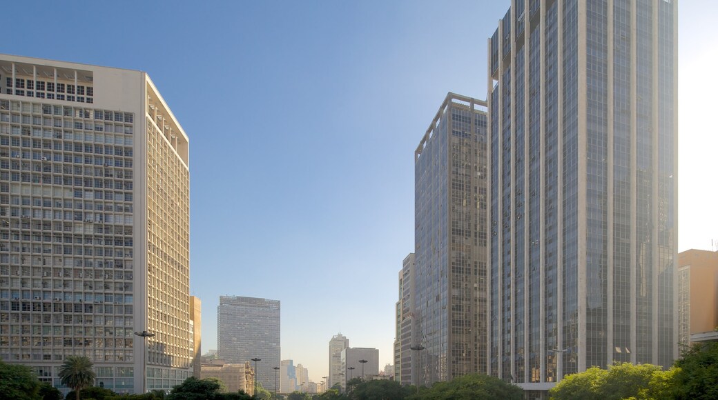 Sao Paulo mostrando un atardecer, una ciudad y un edificio alto