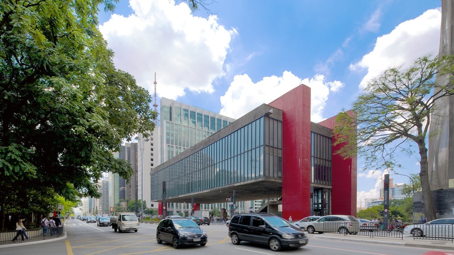 Museum of Modern Art which includes modern architecture, a city and street scenes