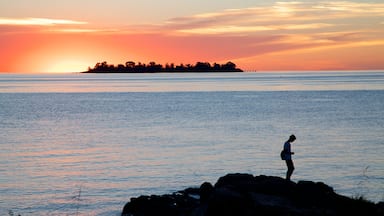 Colonia del Sacramento que incluye vistas generales de la costa y una puesta de sol