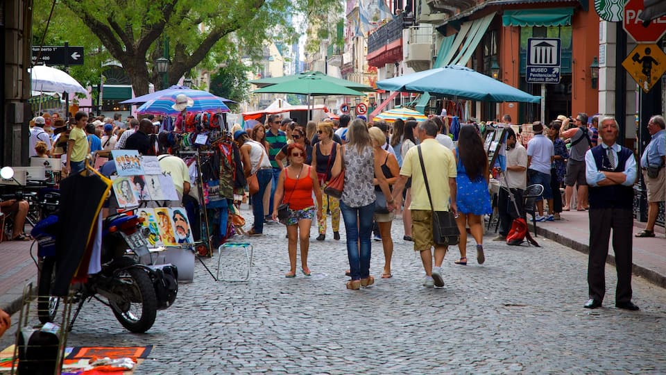 San Telmo showing street scenes and markets as well as a large group of people
