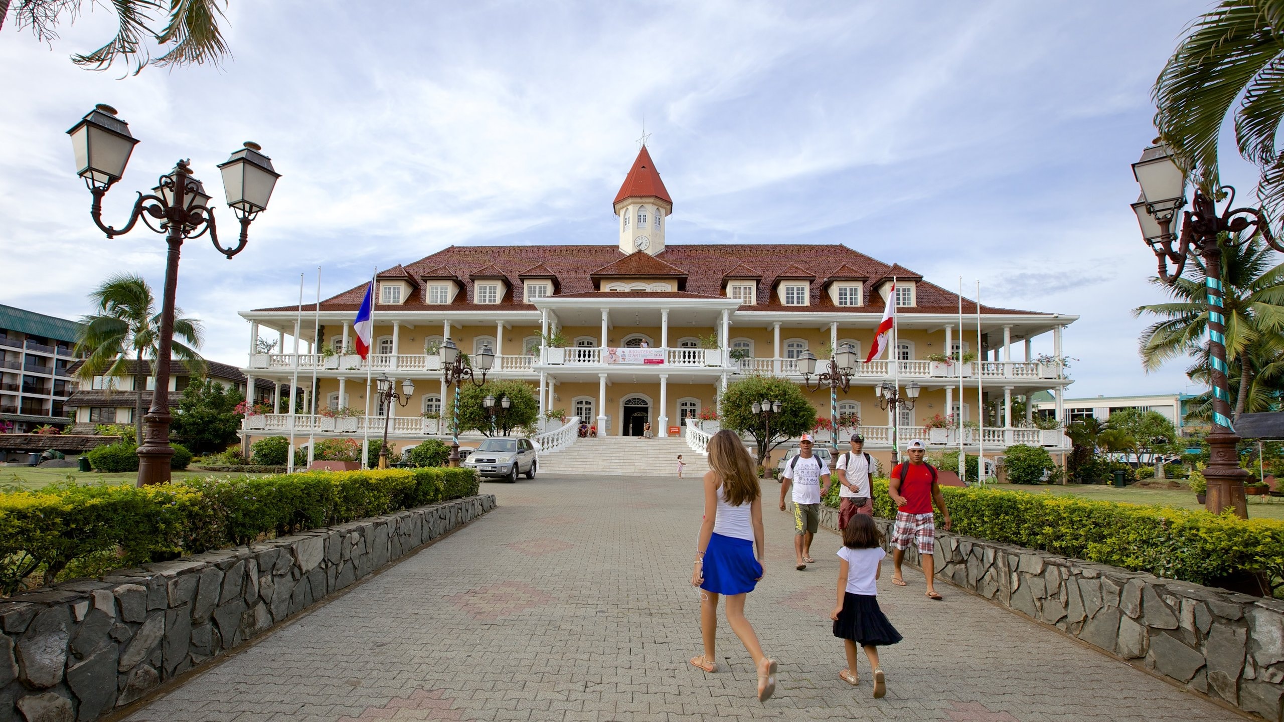 Papeete which includes an administrative buidling as well as a small group of people
