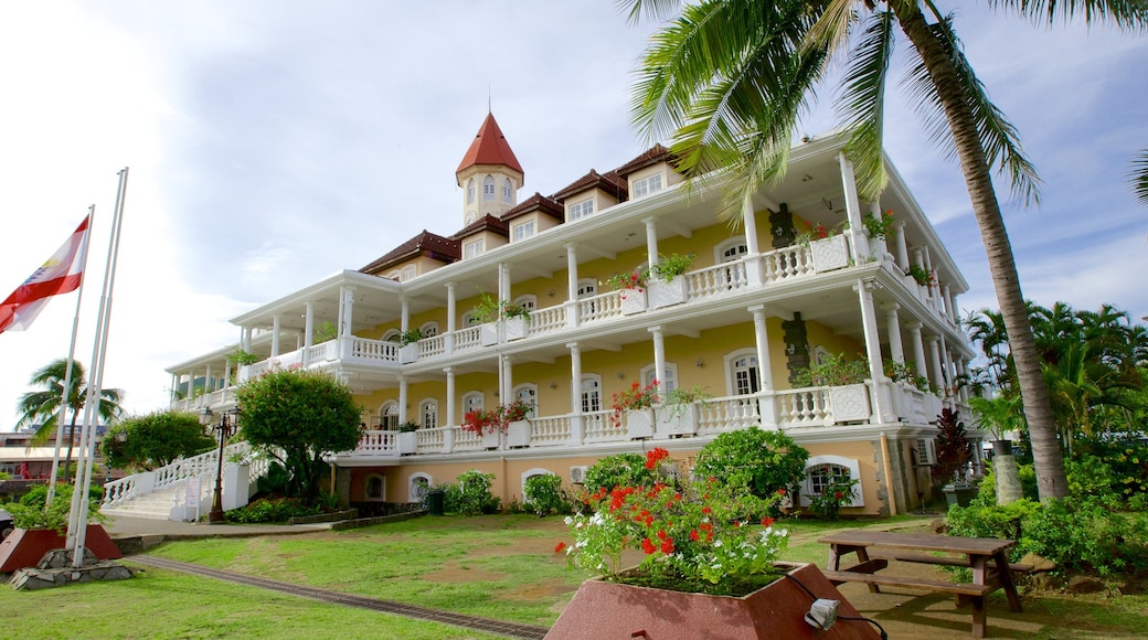 Papeete Town Hall which includes an administrative building and a garden