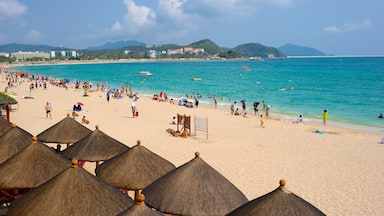 Strand von Dadonghai das einen Sandstrand und allgemeine Küstenansicht