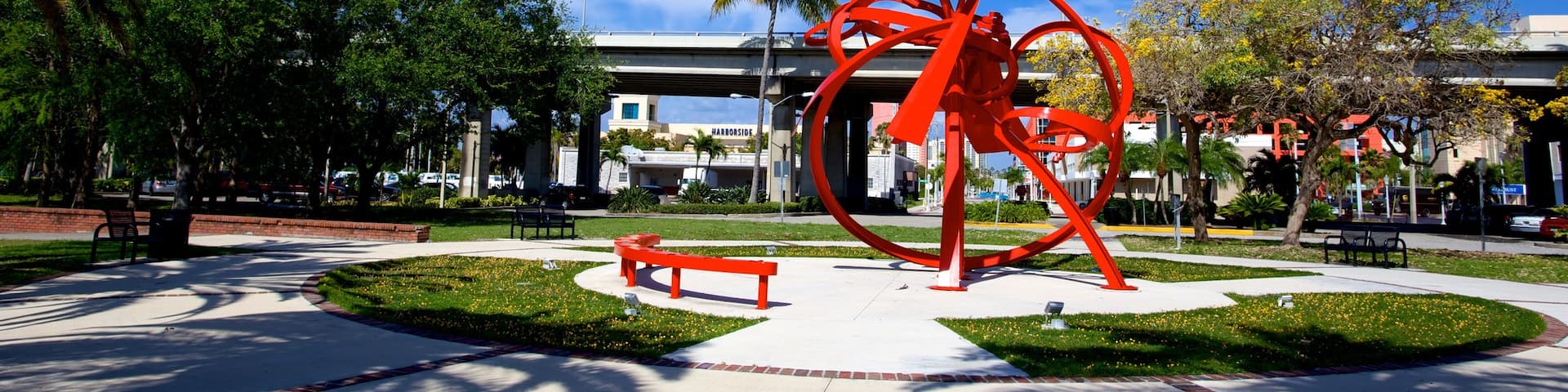 Centennial Park which includes outdoor art, a square or plaza and a garden