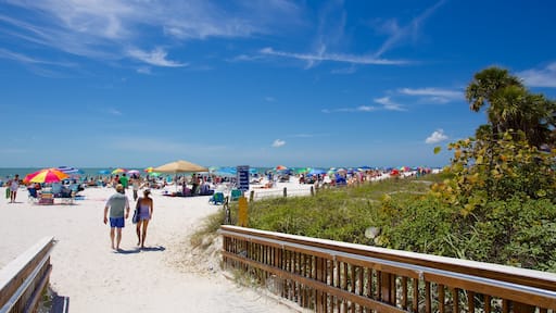 Fort Myers Beach showing a beach as well as a small group of people