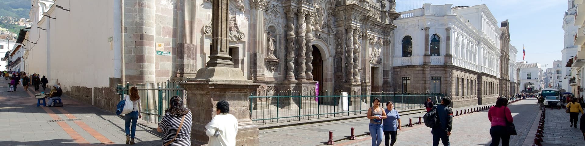 Ăglise de la sociĂ©tĂ© de JĂ©sus Christ montrant Ă©glise ou cathĂ©drale et scĂšnes de rue aussi bien que important groupe de personnes
