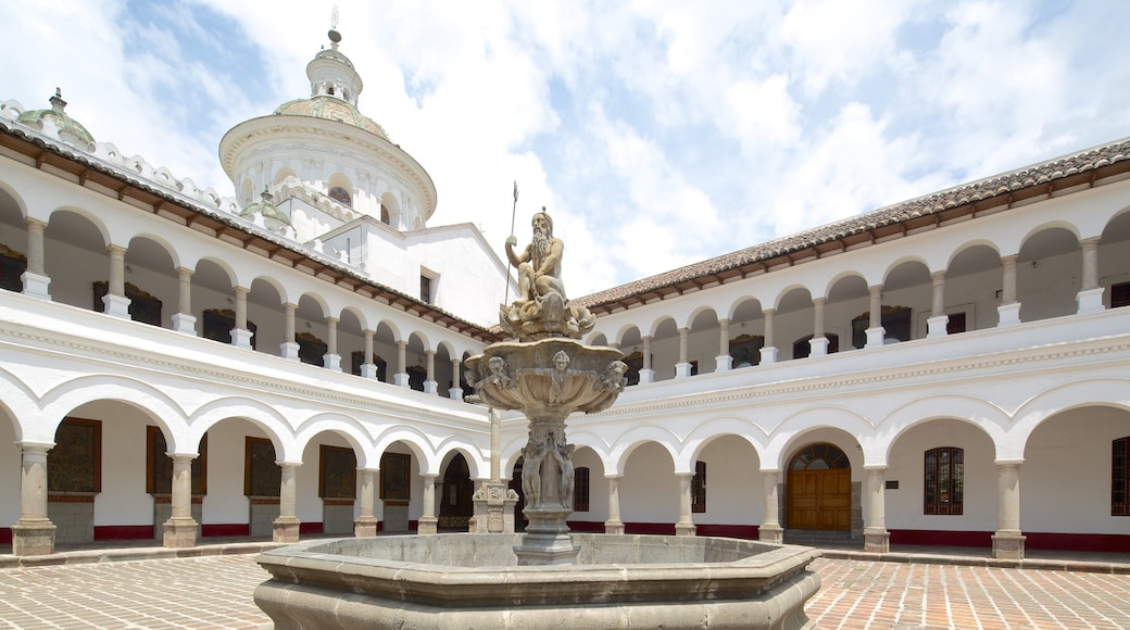 La Merced Church which includes a square or plaza, a fountain and a statue or sculpture