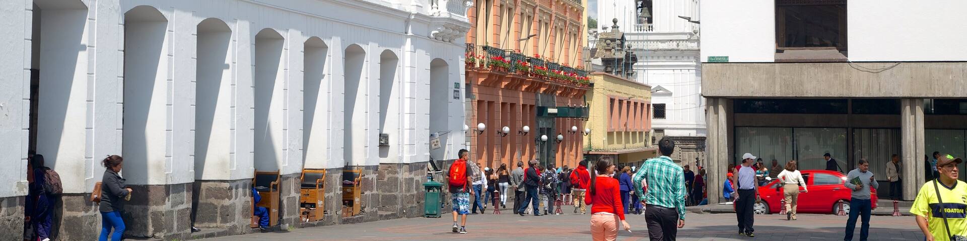 Carondelet Palace featuring street scenes as well as a large group of people