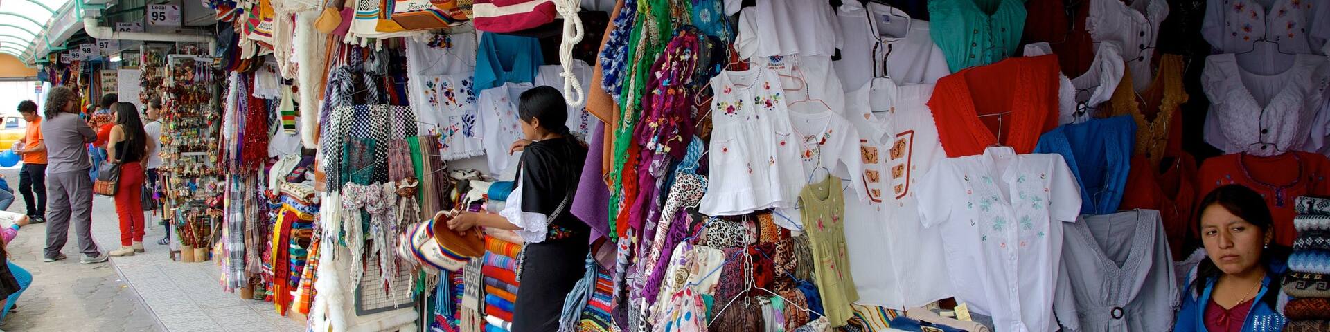 La Mariscal Craft Market featuring markets, street scenes and interior views