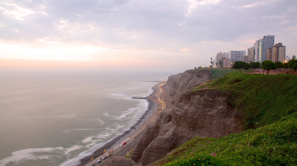 Miraflores featuring a sunset, landscape views and general coastal views