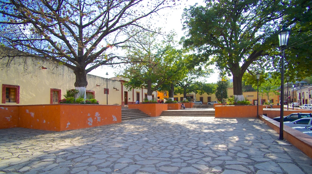 Jalpan de Serra which includes a small town or village and a square or plaza