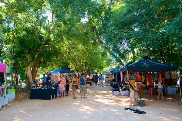 Courthouse Markets showing markets and street scenes as well as a large group of people