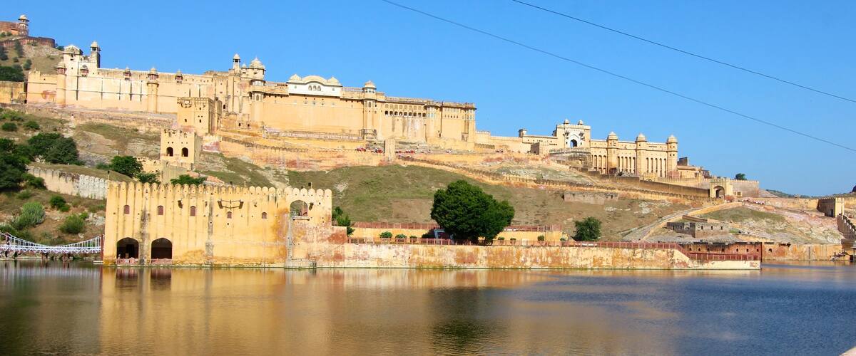 Amber Fort showing a lake or waterhole and chateau or palace