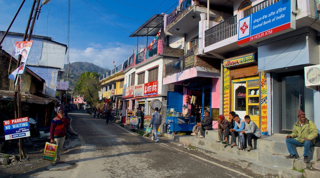 Bhimtal showing street scenes as well as a large group of people