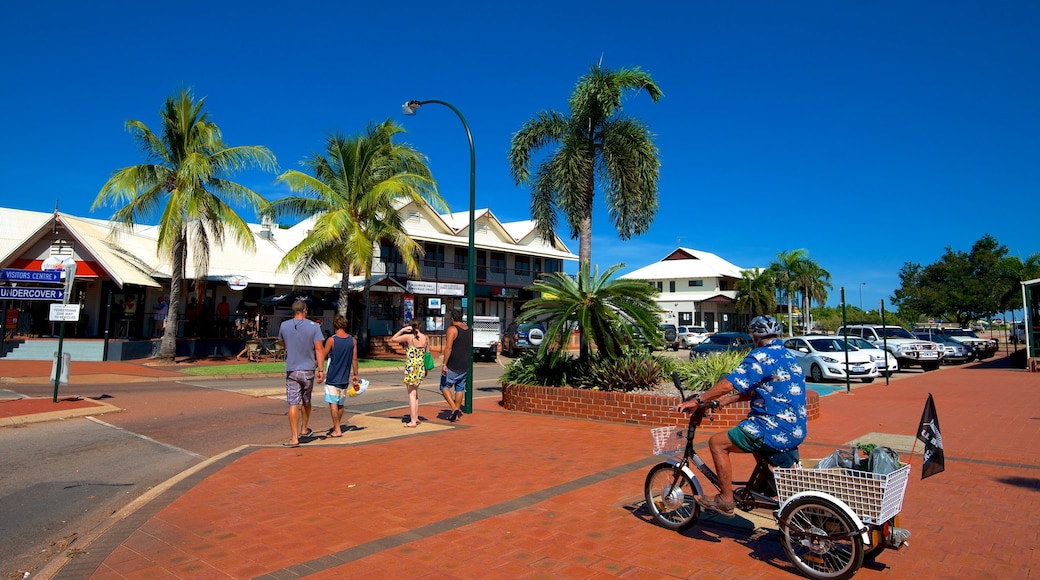 Broome which includes a coastal town, cycling and a city