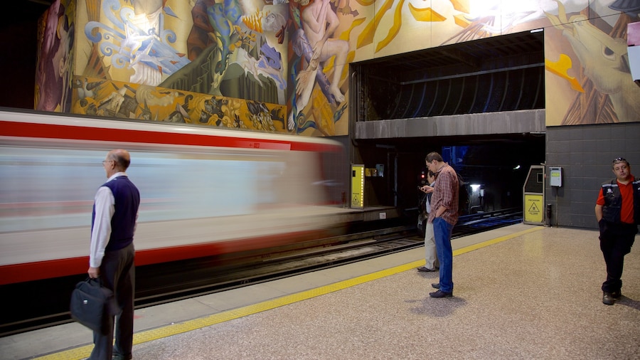University of Santiago-Chile showing interior views and railway items as well as a small group of people
