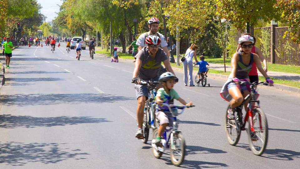 Providencia showing street scenes, a sporting event and cycling