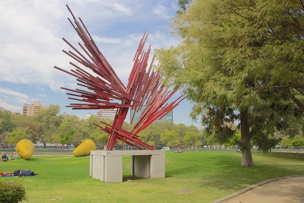 Sculpture Park showing a city, outdoor art and a garden