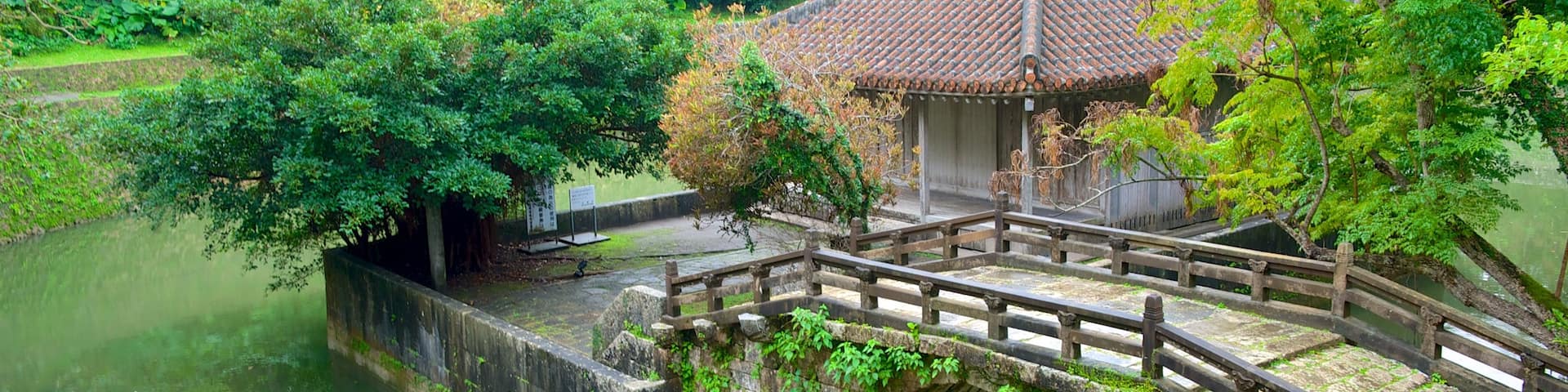 Shurijo Castle showing a castle, a river or creek and a garden