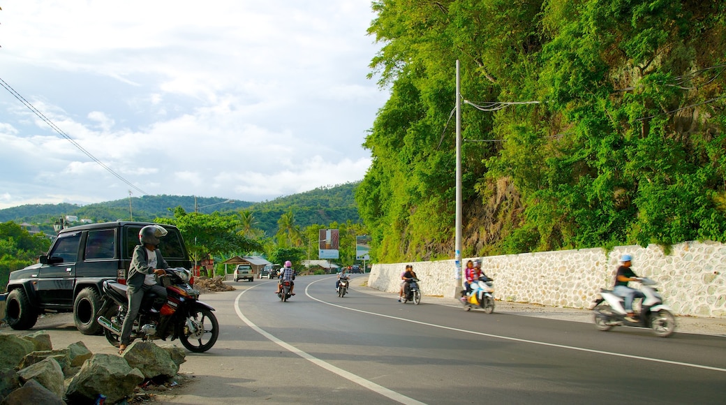 Senggigi which includes street scenes and motorbike riding