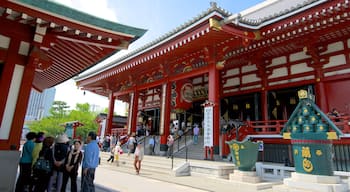 Tempio di Sensoji che include elementi religiosi, città e tempio o luogo di culto