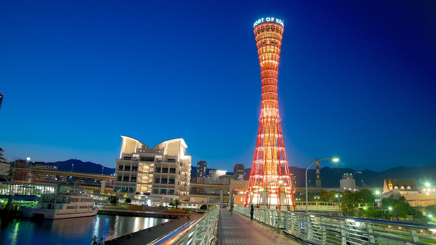 Kobe Tower showing a high-rise building, modern architecture and night scenes
