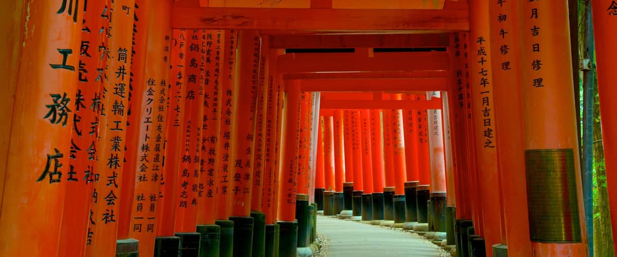 Fushimi Inari Shrine showing a temple or place of worship and interior views