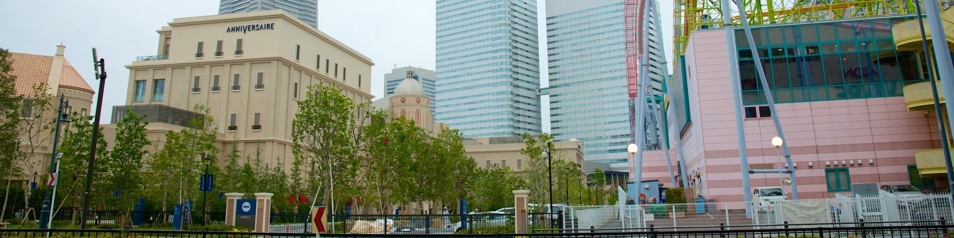 Landmark Tower which includes rides, a high rise building and a city