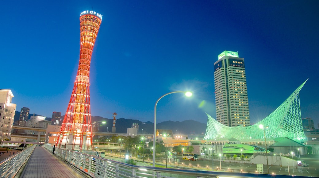 Kobe Tower which includes skyline, modern architecture and night scenes