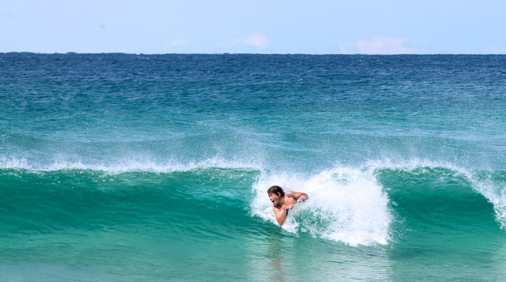 Fingal Head featuring waves and surfing as well as an individual male