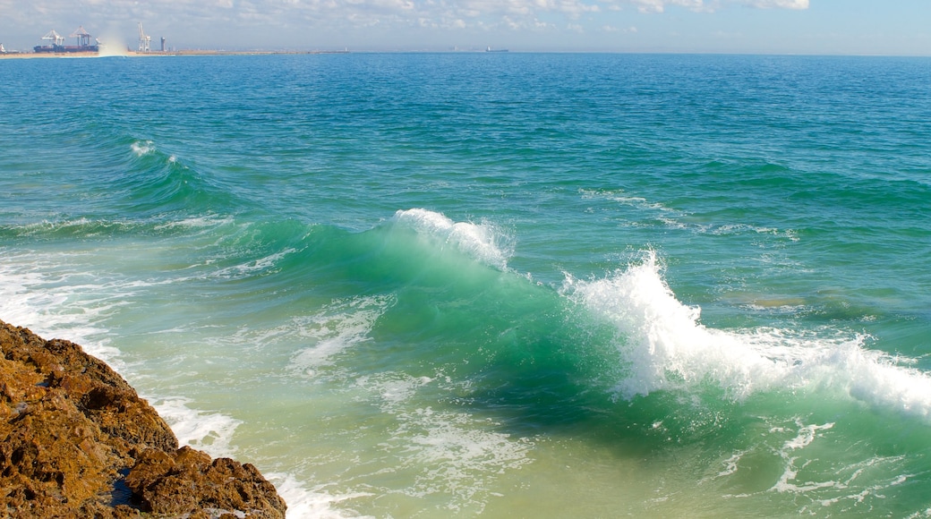 Praia Hobie que inclui ondas e litoral acidentado