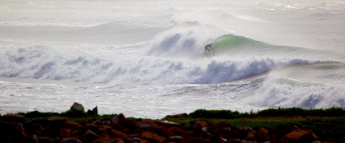 Port Alfred showing mist or fog, landscape views and surf