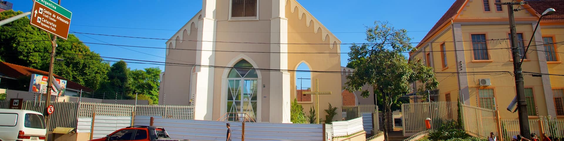 Cathedral of St. John the Baptist showing a church or cathedral, a city and street scenes