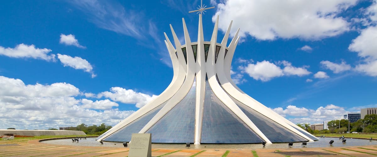 Brasilia which includes a church or cathedral, religious elements and modern architecture