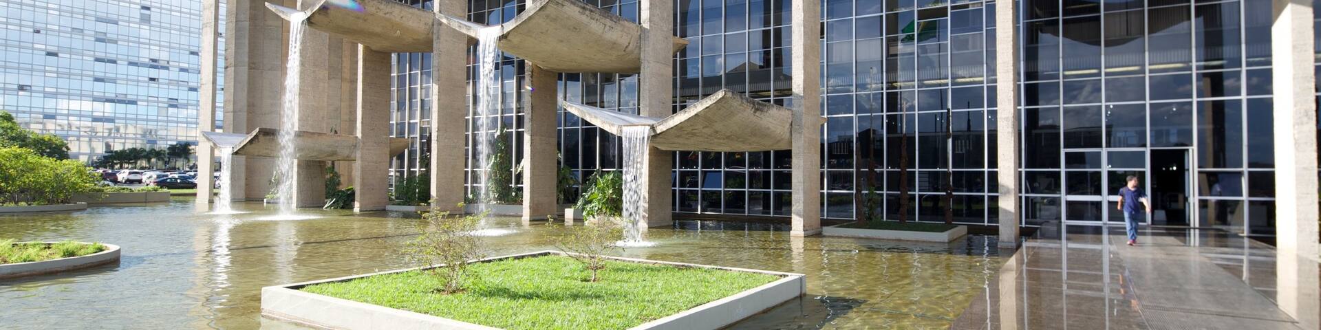 Palace of Justice which includes modern architecture and a city