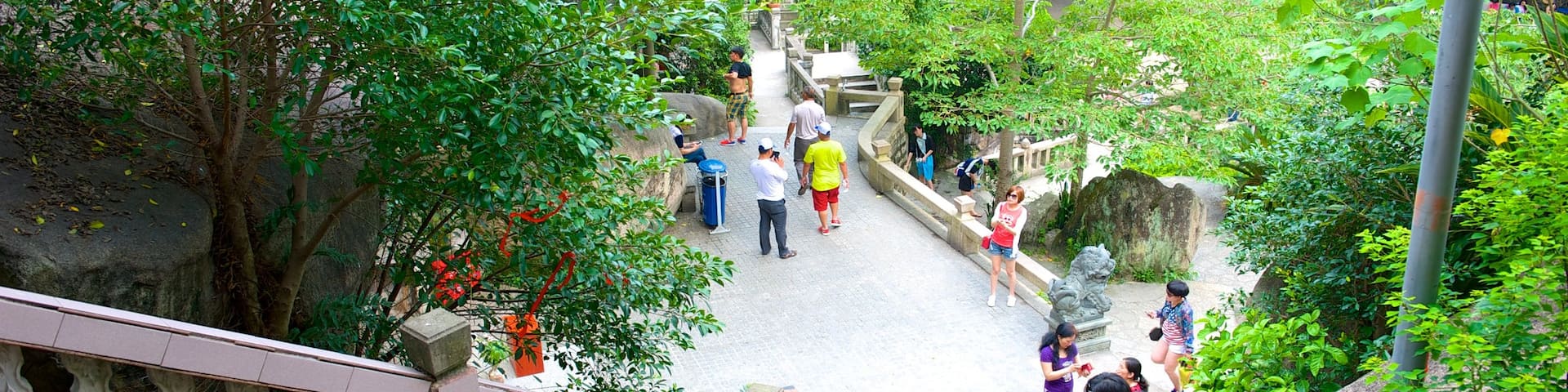 Nanputuo Temple showing religious elements and a temple or place of worship as well as a small group of people