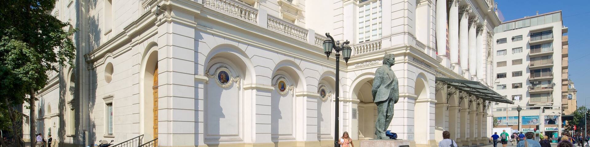 Municipal Theatre of Santiago which includes heritage architecture and theatre scenes