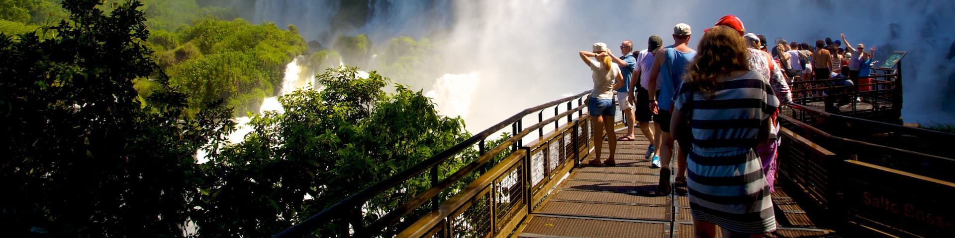 Iguacu Falls which includes a waterfall as well as a large group of people