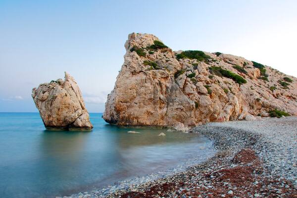 Aphrodite\'s Rock showing a pebble beach